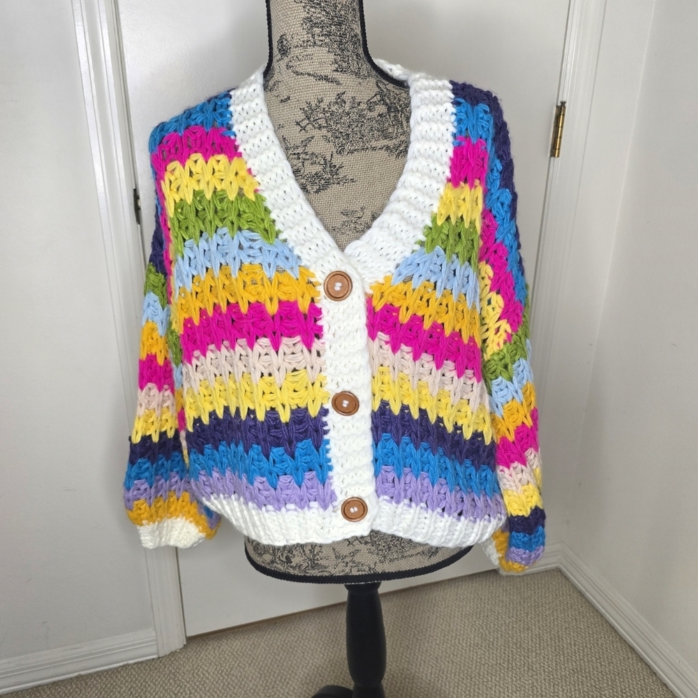 Fate Multicolor Striped Cardigan Small